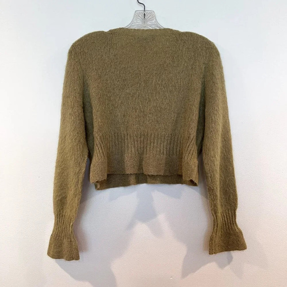 Carin Wester Mohair Wool Blend Green Ruffled Crew Neck Cropped Sweater Small - Picture 7 of 7